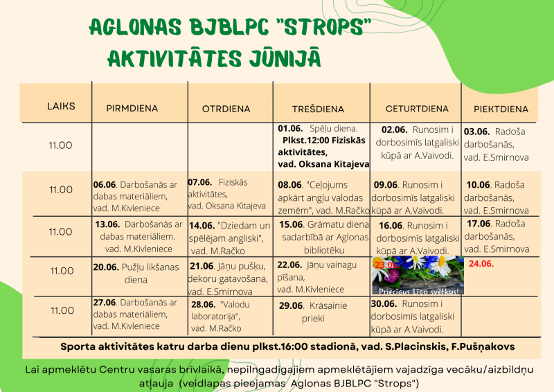 Aglonas BJBLPC “Strops” aktivitātes jūnijā