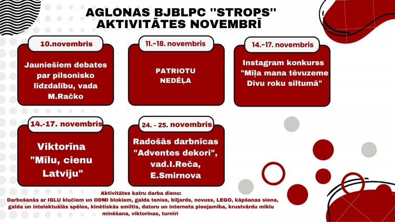 Aglonas BJBLPC “Strops” aktivitātes novembrī
