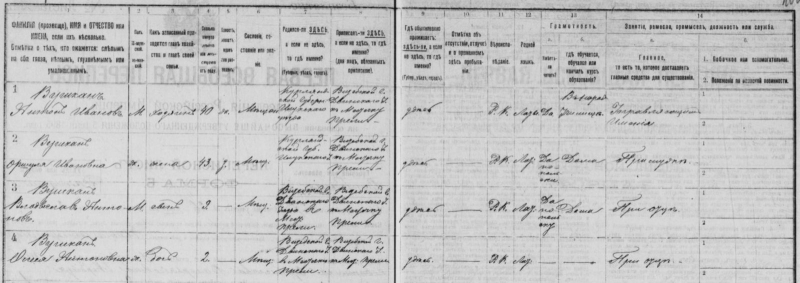 Antona un Ursulas Vuškānu ģimene 1897. gada tautas skaitīšanas anketā