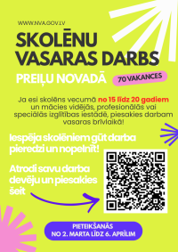 Skolēnu vasaras nodarbinātības iespējas Preiļu novadā 2026. gadā